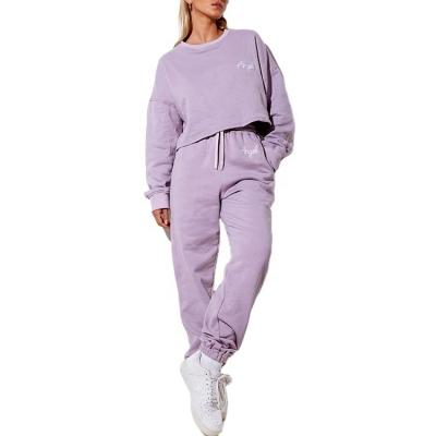 China Breathable Sweatpants Set Women Womens Sport Crop Hoodies Sweatshirt Tops Pants Set 2Pcs Tracksuit Sweat Suit for sale