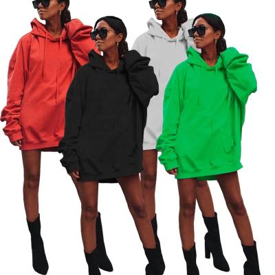 China Breathable Women's Long Sleeve Pullover Casual Plus Size Hooded Sweatshirt Dress With Kangaroo Pockets Womens Winter Clothing 2021 for sale