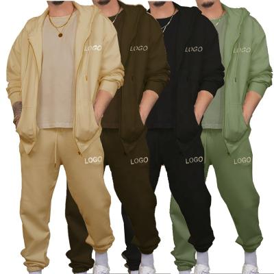 China Breathable Unisex Multicolor Cotton Terry Fleece Essential Oversized Zip Up Kangaroo Pocket Sweatshirt and Sweatpants Set for sale