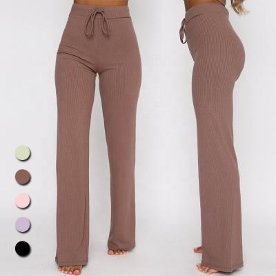 China Breathable Custom Stretch Ribbed Waisted Yoga Pants Wide Leg Pants For Women for sale