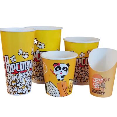 China Custom Biodegradable Popcorn Tub Biodegradable Paper Cup For Popcorn Fried Chicken Popcorn Cups Bucket Reusable With Lid for sale