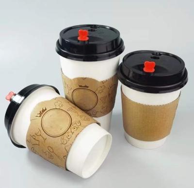 China logo paper cup sleeves/biodegradable disposable custom cup carrier/thick paper coffee cup cup holder with lids and sleeve for sale