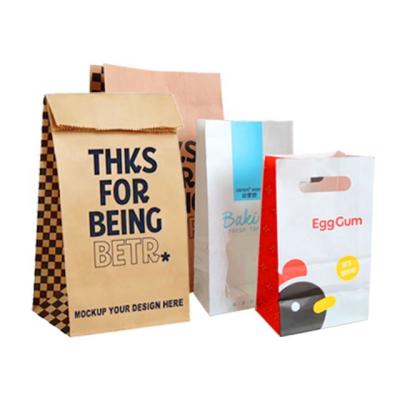 China 2021 Disposable Hot Sale Eco-Friendly Logo Custom Printed White Fast Food Kraft Paper Bread Packaging Bag for sale