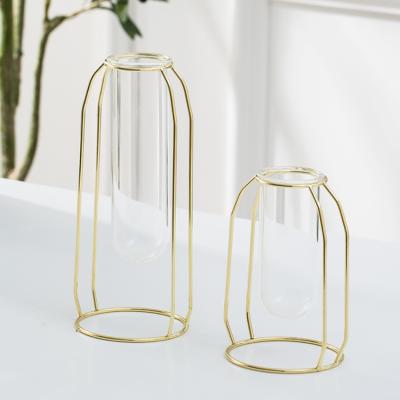 China Modern Hot Sale New Design Glass Geometric Vase Plant Stand With Metal Frame For Home Decor for sale