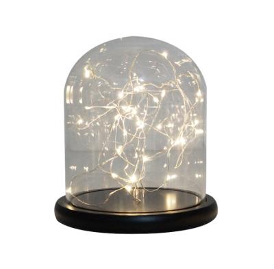 China Europe handmade clear different size led lights glass dome bell with wood base wholesale for sale