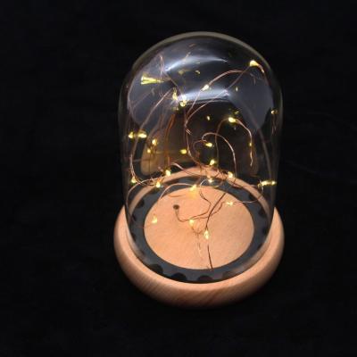 China Europe wholesale led light glass dome with wood base for gifts in glass dome for sale