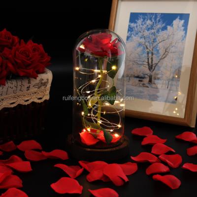 China Europe High Quality Clear Paper Thin LED Lights Rose In Glass Dome With Base For Gifts Decoration for sale