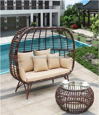 China Contemporary Good Quality Luxury Rope Weaving Chair Patio Indoor Garden Seats Anti UV Outdoor Lounge Garden Sofa Bed for sale