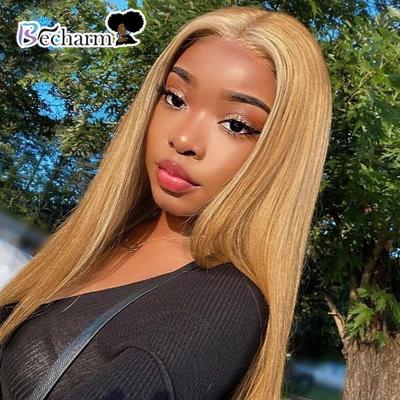 China Silky Straight Wave Becharm Pre Plucked Natural Hairline 13*4 Lace Front Human Hair Wigs, Ombre Highlight Wig Brown Honey Colored Remy Human Hair Wig for sale