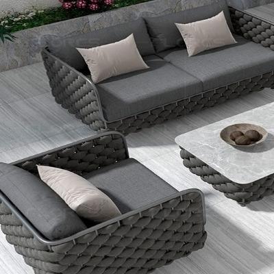 China Modern outdoor high quality wood luxury aluminum sofa table chair conversation furniture living room sofa set garden sofa for sale