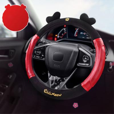 China Durable Cute Car Steering Wheel Cover Anti-Slip Plush PU Leather Universal Fit Warm Soft Car Steering Wheel Cover for sale