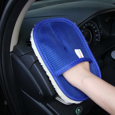 China Car Cleaning Gloves Microfiber Bule Gloves Faux Wool Gloves Multi-Funtion Car Window Cleaning Tools for sale