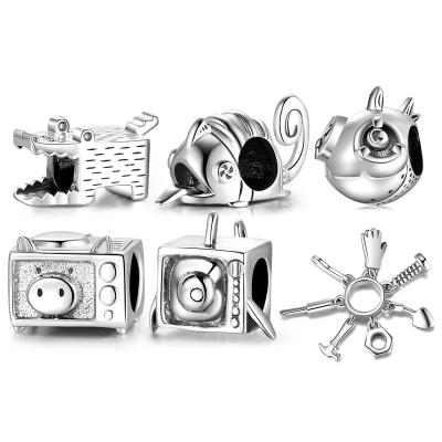 China Real TRENDY 925 Sterling Silver Pig Cute Pattern Oven Charms DIY Mechanical Design Series Beads For Women Bracelet Fine Jewelry for sale