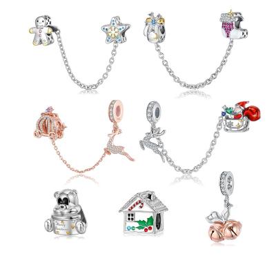 China TRENDY Christmas Bear Candy House Bell 925 Silver Charm Jewelry Bracelet Pendant with Clear CZ Pumpkin Car Safety Chain Bead for Women for sale