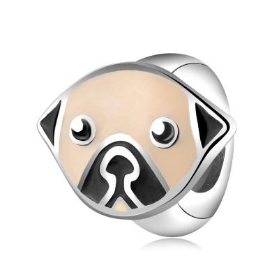 China TRENDY Real 925 Sterling Silver Spacer Cap Bead Enamel Cute Pug Animal Charms Jewelry Bracelet For Women Fine Jewelry Dropshipping for sale