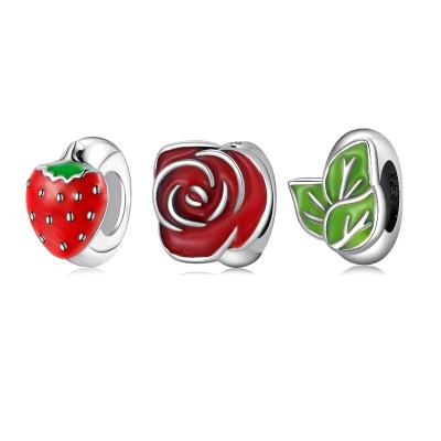 China Real 925 Sterling Silver Cute Pineapple /Strawberry/plant/bow enamel spacer cap beads charms for DIY bracelets jewelry making for sale