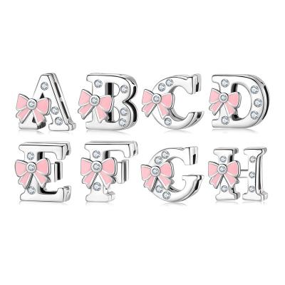 China REAL 925 TRENDY beautiful sterling silver pink alphabet V CZ letter arc cut bead charms for reflection bracelet jewelry wholesale for sale