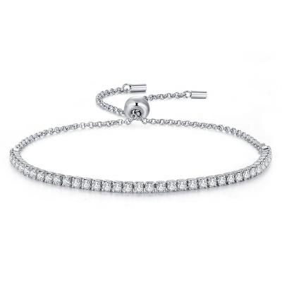 China TRENDY Real 925 Sterling Silver CZ Charm Adjustable Tennis Crystal Bracelet For Women Jewelry Making Fashionable HOT SALE for sale