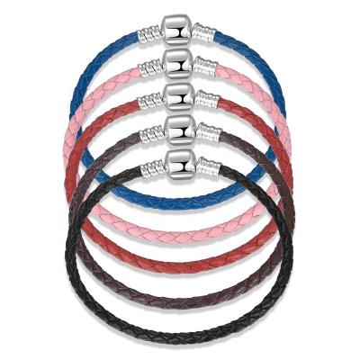 China Women's Real Braided Genuine 925 Sterling Silver TRENDY Leather Jewelry Snake Chain Weave Buckle Bracelet Charms Brown Making Wholesale for sale