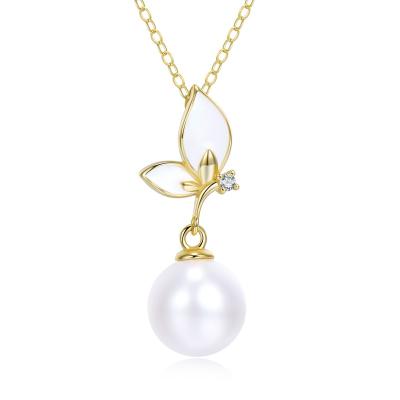 China FASHIONABLE Elegant Butterfly Pearl Necklace 925 Sterling Silver With Pendant Gold Plated Fashion Necklace For Women Party Jewelry Making for sale