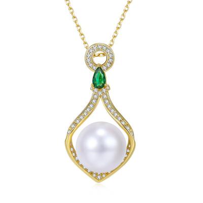 China TRENDY 925 Sterling Silver Natural Freshwater Pearl Choker Necklace Gold Plated Green CZ Jewelry For Women Wedding Party Gift Trend for sale