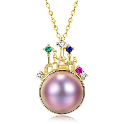 China Princess Castle Trendy Women 925 Sterling Silver Pearl Necklace For Fashion Pendant With Shining Zircon Necklace Jewelry Making Gift for sale