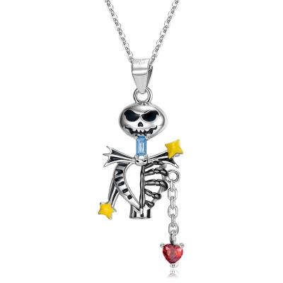 China Trendy Updated Skeleton Skull Necklace Pendant With Real 925 Sterling Silver Charm Pendant Enamel Red CZ Jewelry For Women Necklace for sale