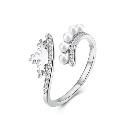 China New TRENDY Christmas Rings 925 Sterling Silver Shiny Zircon Rings With Pearl Finger Rings For Women Jewelry Fine Performing Gift HOT SALE for sale