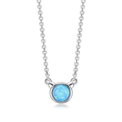 China Blue Opal Necklace Cute Cute Bear Pendant Necklace 925 Sterling Silver Accessory For Women Jewelry Making Simplicity Wholesale for sale