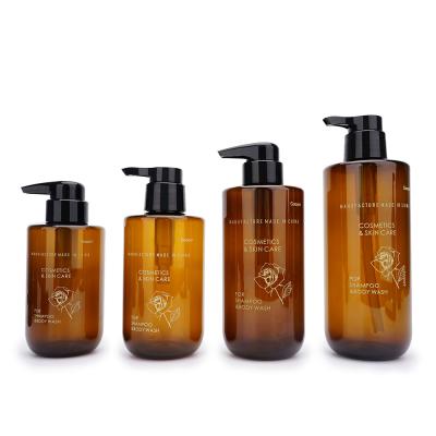 China Runde Amber Plastic Shampoo Bottles 500ml 600ml mit Pumpe zu verkaufen