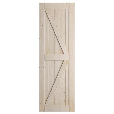 China RheTech DIY Decoration 28 x 84 Inch Unfinished Solid Pine Wood K-Frame Panel Slab Sliding Wooden Barn Door for sale