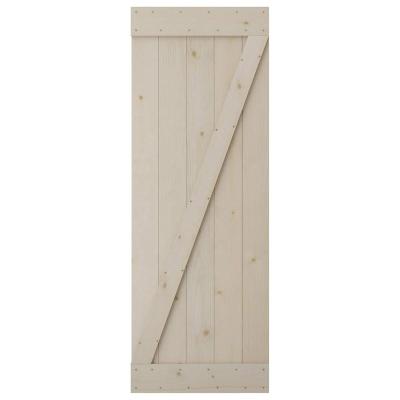 China RheTech DIY Decoration 30 x 84 inch Unfinished Solid Pine Wood Frameless Z-Shape Panel Slab Sliding Wooden Barn Door for sale