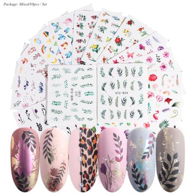 China Other 68pcs Simple Summer Water Nail Decal Flower Leaf Tree Green DIY Slider For Nail Manicuring Art Watermark Tattoo for sale