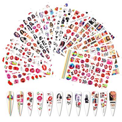 China 12pcs/set XF Beautiful Mixed Flower 3D Paper Lips Design Water Transfer Nails Art Decals Women Sticker Manicure Tools Nail Wraps Decals for sale