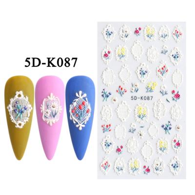 China Paper + PET + UV Ink + Glue 5D-K11- 126 Series 5D Embossing Flower Sculpture 3D Decals Nail Art Adhesive Nail Stickers Decal Gel Polish Decals for sale