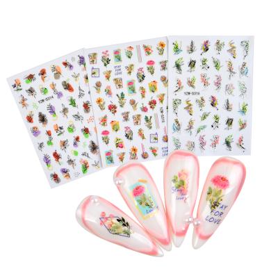 China Ultra Thin Paper Self Adhesive Nail Art Decoration 3D Nail Sticker Decals DIY Nail Stickers Summer Flowers 3D Designs YZW-S301-354 for sale