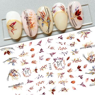 China Wholesale F728-802 Christmas Summer Leaves 3D Self Adhesive Nail Stickers Decal Manicure Nail Foil Wraps F Series for sale