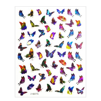 China Hot-selling 3D Laser Paper Rainbow Z-D Series 3700 -3717 Beautiful Butterfly Nail Stickers Decals Slider DIY Nail Art Decoration for sale