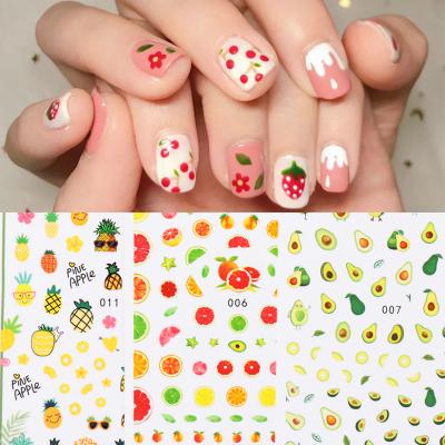 China Paper+Ink+Glue EB001-100 eb Series PET+Uv 2021 3D Nail Stickers Summer Fruit Stickers Nails Banana Cherry Avocado Orange Strawberry Nail Art Decals for sale