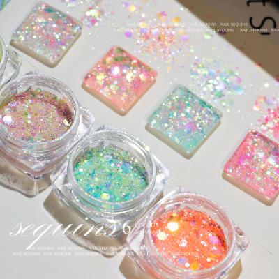 China New Cartoon Nail Luminous Sequins Mixed Size Sequins Mixed Glitter Magic Sequins Set for sale