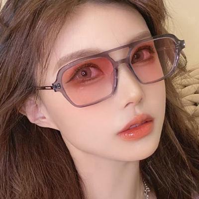 China Fashion Sunglasses Bridges Women Sunglasses Retro Double Shape Gradient Pink Eyewear Trending Cavity Leopard Blue Sun Glass Men Shades for sale