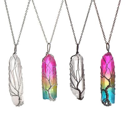 China Natural Stone Pendant Quartz Crystal Necklace For Women Jewelry Fashion CLASSIC Colorful Stone Rainbow Necklace for sale