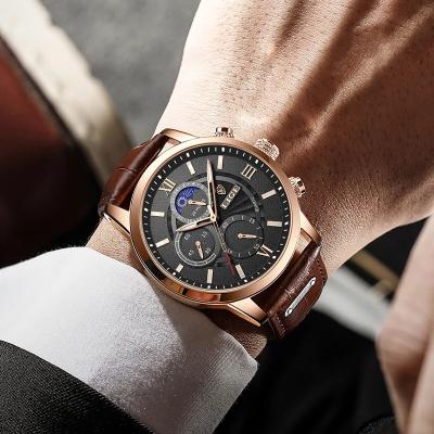 China Top luxury men's wristwatch date 2022 automatic men's watches brand quartz watch leather sports waterproof male clock for sale