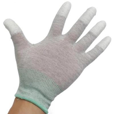 China Led Industry Carbon PU Gardening Fingertip Coated Working Gloves Anti-Static PU Top Fit ESD Conductive Gloves for sale