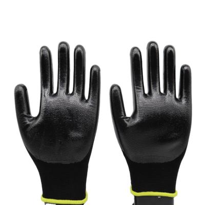 China Black Industrial Abrasion Slip Resistant Gardening Nylon Knit Palm Dipped Nitrile Gloves for sale