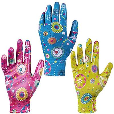 China Custom Printing Knitted Smooth Nitrile Gardening Gloves Coated Women Garden Gloves for sale