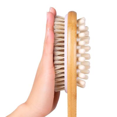 China Clean Eco-friendly Natural Wood Back Lash Long Handle Bath Massage Dry Skin Nature Hair Scrubber Body Shower Brushes for sale