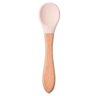 China BPA Free Bamboo Baby Spoons with Silicone Baby Kids Dinner Spoon Tableware for Ice Cream Kitchen Accessories for Babies or Toddler for sale