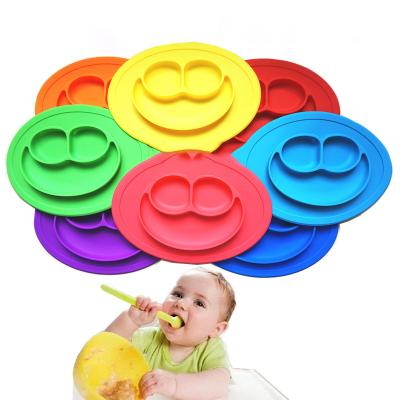 China CLASSIC Food Supplement Tableware Platos Kids Food Plate Feeding Silicone Smiley Face Placemat Plate Baby Dishes for sale