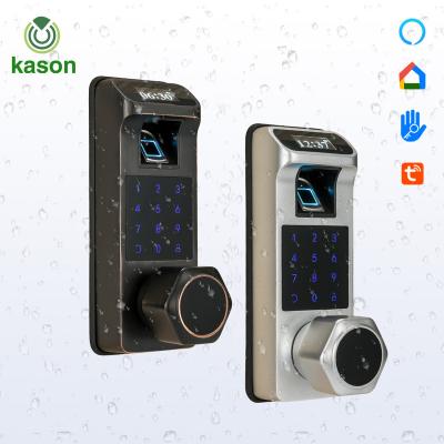 China Modern wireless NFC WIFI tuya card high rate recognition password fingerprint qr code smart door lock work with alexa for sale